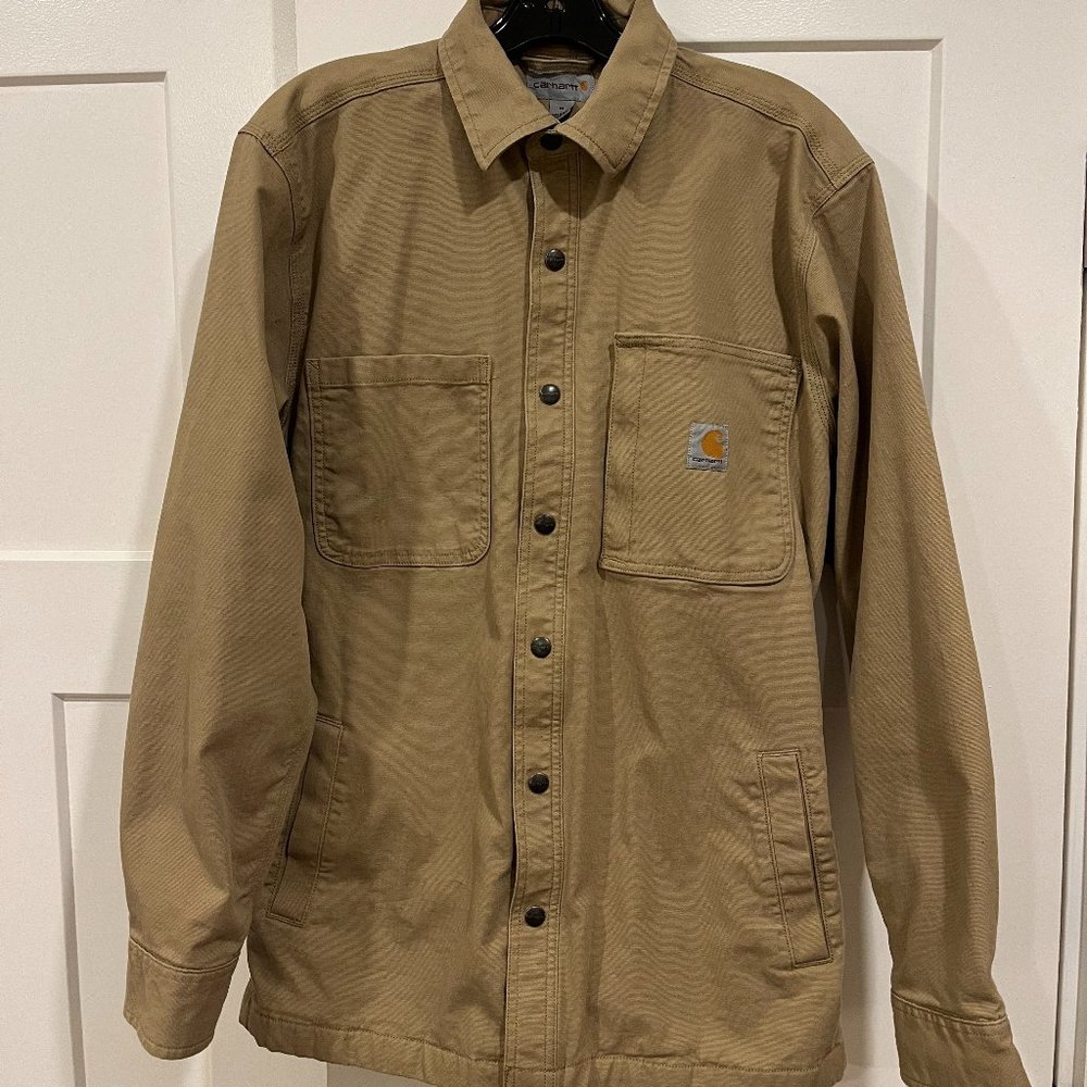 Carhartt RUGGED FLEX RELAXED FIT CANVAS FLEECE-LINED SNAP-FRONT SHIRT JAC